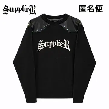 Supplier 서플라이어 스터드 인조 가죽 니트 스웨터