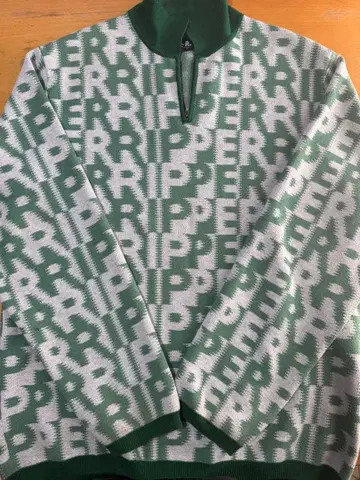 리퍼 그린 로고 패턴 트레이닝복 하프 지퍼