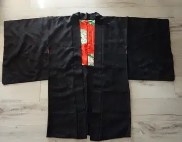 기모노 겉옷 블랙 화려한 안감 문장 기모노 silk kimono