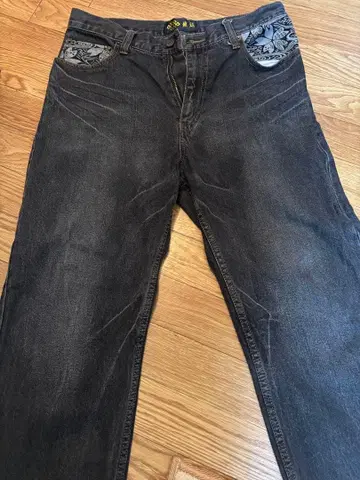 미야비유이 일본풍 패턴 스트레이트 핏 데님