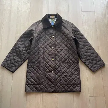 페라가모 퀼팅 자켓 코트 짙은 갈색 빈티지 스카프 패턴