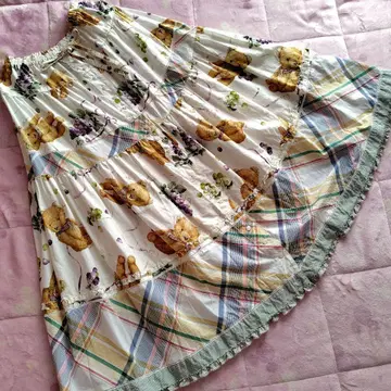 핑크하우스 곰 포도 프린트 패치워크 스커트