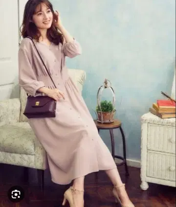 세탁 가능 ] Feroux 노블 턱 원피스 핑크 7부 소매