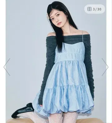 릴리 브라운 자카드 벌룬 미니 원피스