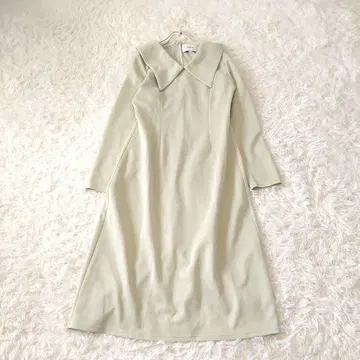 ECLIN 카라 부착 레어 긴팔 롱 원피스 M 페일 그린 슬릿 있음