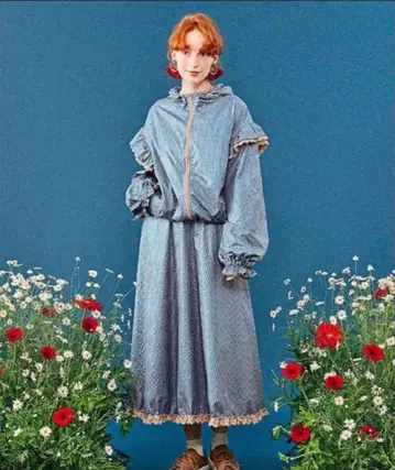 POPPY 프릴 나일론 스커트 깅엄 체크 아사기니뇨