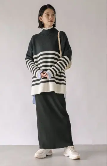 새상품급 리브 드와 패널 보더 와이드 니트 F 사이즈