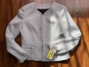 노카라 자켓 그레이 펄 장식