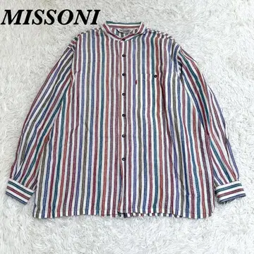 새상품급 MISSONI XL 노카라 긴팔 셔츠 레드 스트라이프