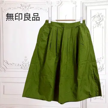 무인양품 스커트 [ F ] 카키 허리밴딩 코튼 이지 턱개더