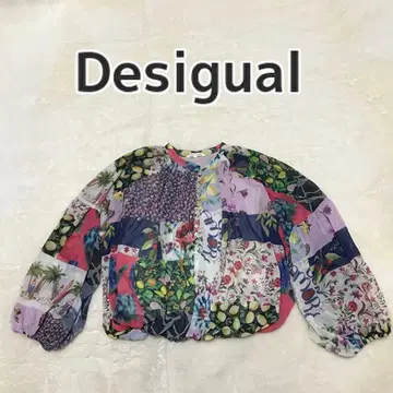 데시구알 패치워크 패턴 튤 소재 블라우스 올 패턴 M 꽃무늬 레몬 패턴