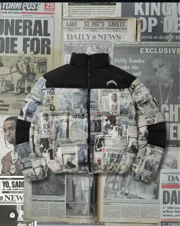 Dreamteam 신문 기사 프린트 다운 자켓