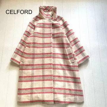 CELFORD A라인 스탠드 카라 체크 코트 36