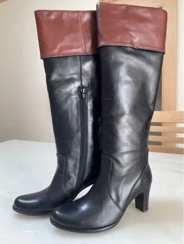 가죽 롱 부츠 블랙/브라운 힐 포함