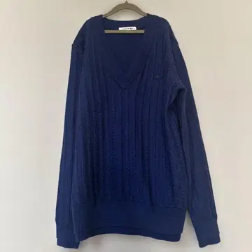 라코스테 LACOSTE 40 네이비 V넥 케이블 스웨터 면