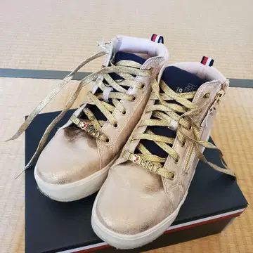 [ TOMMY HILFIGER ] 핑크 골드 하이컷 스니커즈 23.5cm