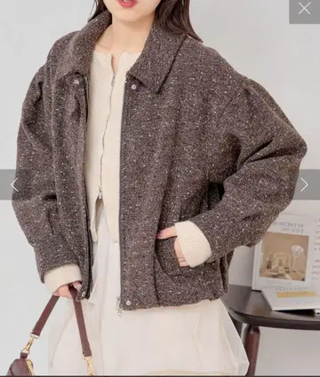 Chico 스탠드 트위드 지퍼 블루종 브라운