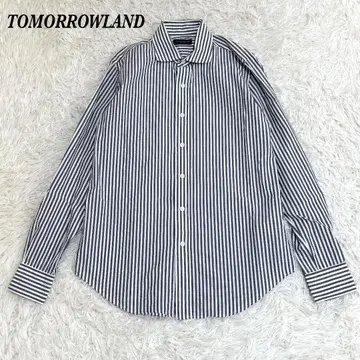 새상품급 TOMORROWLAND S 긴팔 드레스 셔츠 네이비 스트라이프