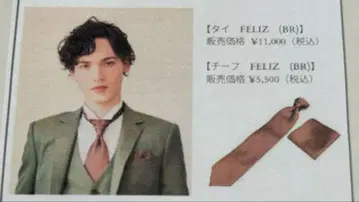 [ 새상품급 ] 와타베 웨딩 FELIZ 브라운 넥타이 (BR) & 치프