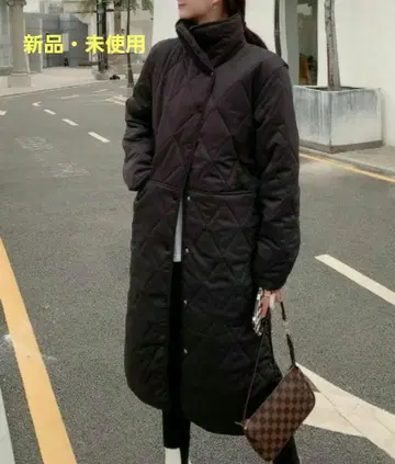 하이넥 퀼팅 충전솜 롱 코트 블랙