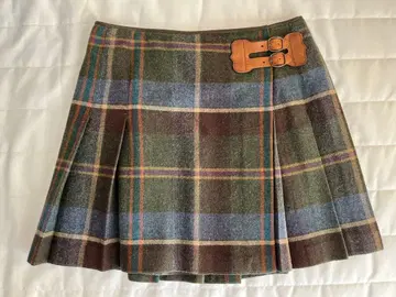 울 체크 무늬 플리츠 미니 스커트