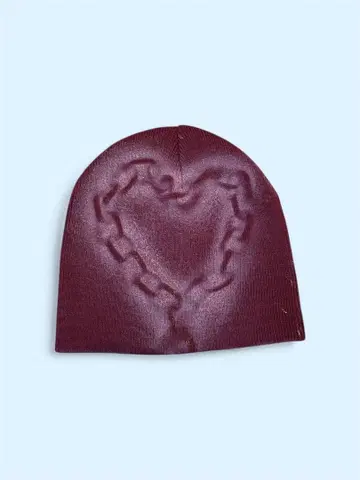 Y2K 비니 니트 모자 하트 체인 리메이크 빨간색 하트 즉시 구매 ok