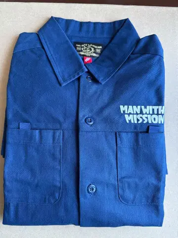 맨즈 웍 셔츠 긴팔 네이비 S 사이즈