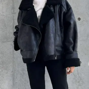 인조 가죽 x 보아 페이크 무스탕 라이더 자켓 블루종