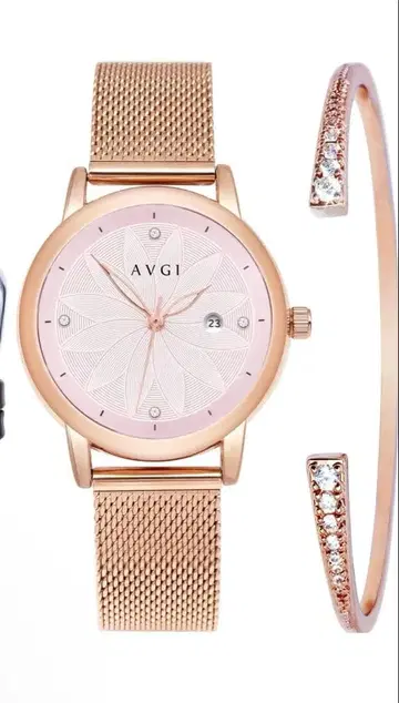 AVGI 핑크 다이얼 메쉬 밴딩 시계