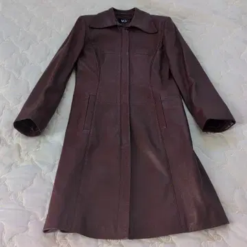 라무 가죽 롱 코트 보르도 S