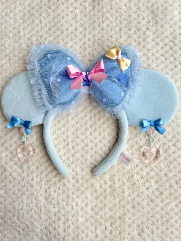 디즈니 미니 머리띠 귀찌 리본 스카이블루