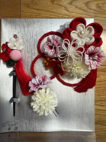 성인식 후리소데 일본풍 머리 장식 헤어콤 빨간색