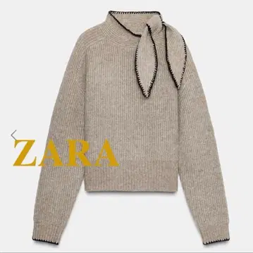 ZARA 신상 타이트넥 대비 트리밍 니트 M