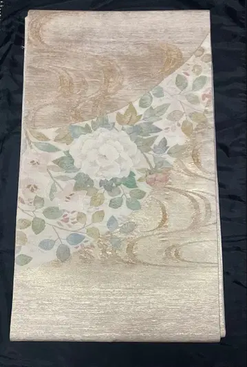 나고야 오비 꽃무늬 크림색 1202