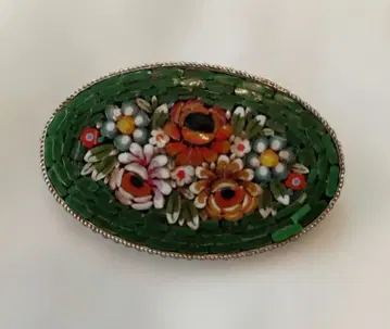 마이크로모자이크 플라워 가든 브로치 이탈리아제 그린