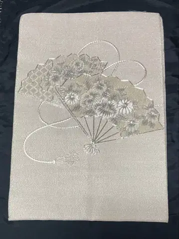 나고야 오비 부채 꽃무늬 크림색 능직 1205