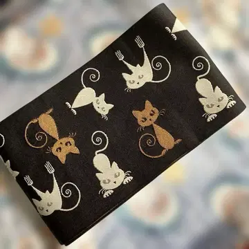 고양이 패턴 반폭 오비 귀여운 반폭 오비