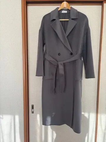 PLST 그레이 더블 브레스트 롱 코트 M