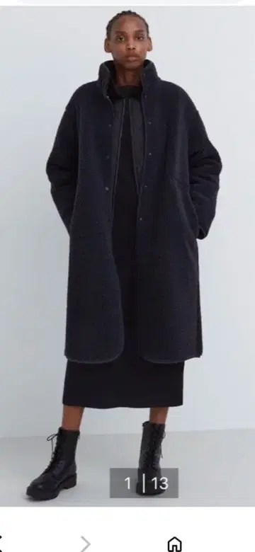 UNIQLO C 보아 플리스 스탠드 카라 코트 롱 기장 블랙 S