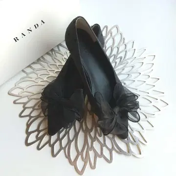 RANDA 도트 무늬 새틴 리본 펌프스 23.0cm