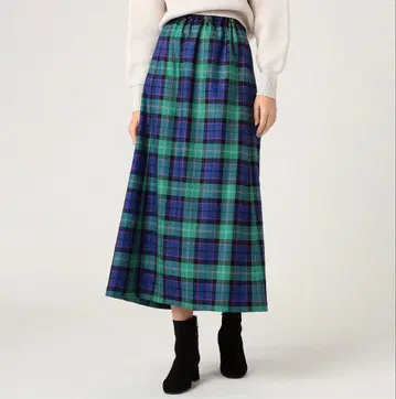 [ 새상품급 ] MACPHEE 울 브라이트 체크 개더 롱 스커트 34