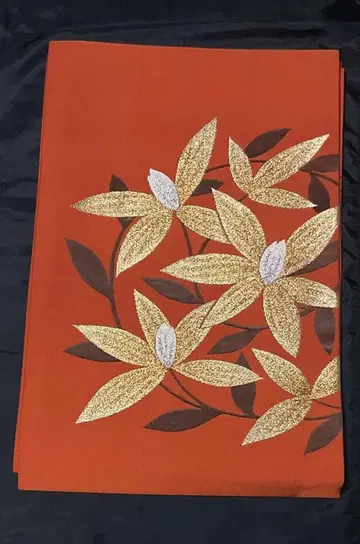 오렌지 컬러 나고야 오비 꽃무늬 자수 1208