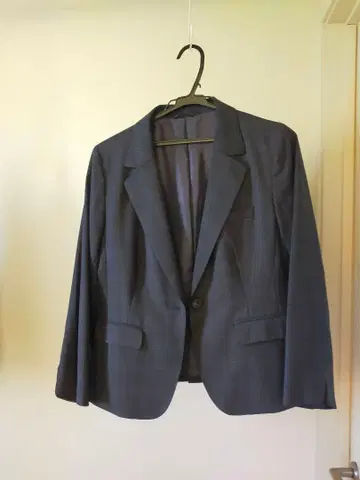 네이비 체크 무늬 스커트 수트 상하의