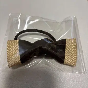컴플렉스 비즈 머리끈 리본 브라운 계열 새상품