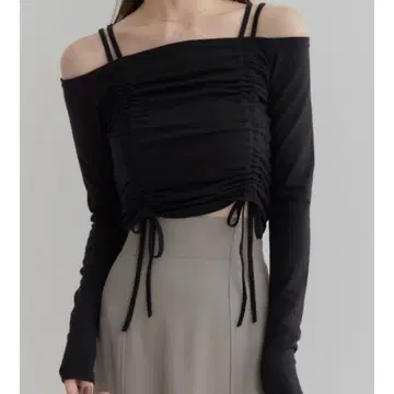 드로스트링 개더 상의/블랙