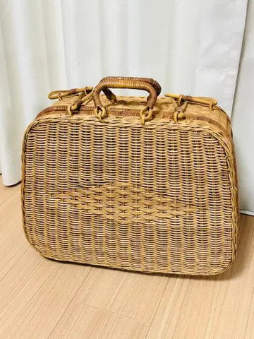 쇼와 레트로 빈티지 등나무 라탄 바스켓백 피크닉 바스켓 백