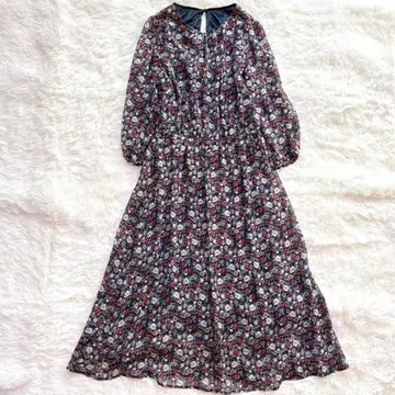 고품질 롱 쉬폰 원피스 긴팔 허리밴딩 뽕긋한 소매 꽃무늬 미 실루엣