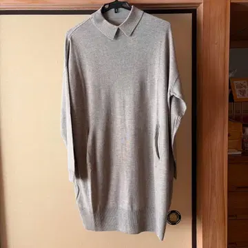 그레이 니트 원피스 폴로 칼라 긴팔 L 사이즈
