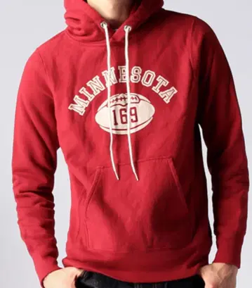 BEAMS 프린트 스웨트 후드티 로즈 레드