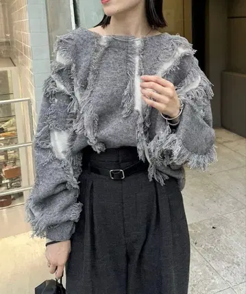 mystic 프린지 니트 그레이